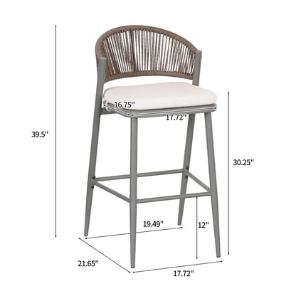 Outdoor Bar Height Metal Frame Counter Stools With Scallop Shaped Backrest &amp; Water Resistant Cushions