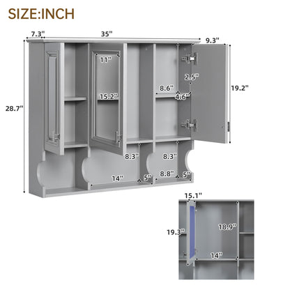 Wall Mounted Bathroom Medicine Wall Cabinet With Mirror &amp; Open Shelves