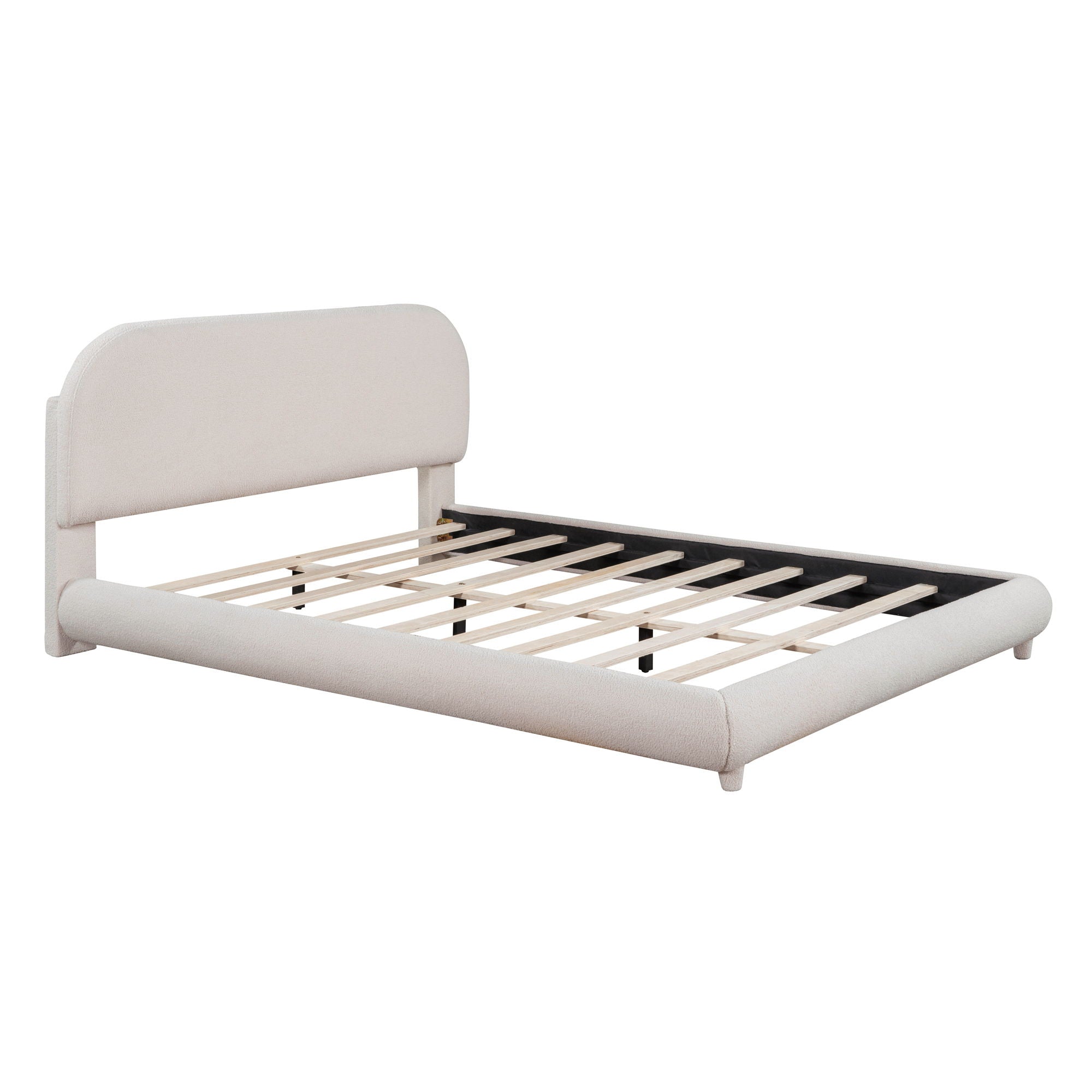 Upholstered Platform Bed With Thick Solid Frame And Stylish Curve-Shaped Design