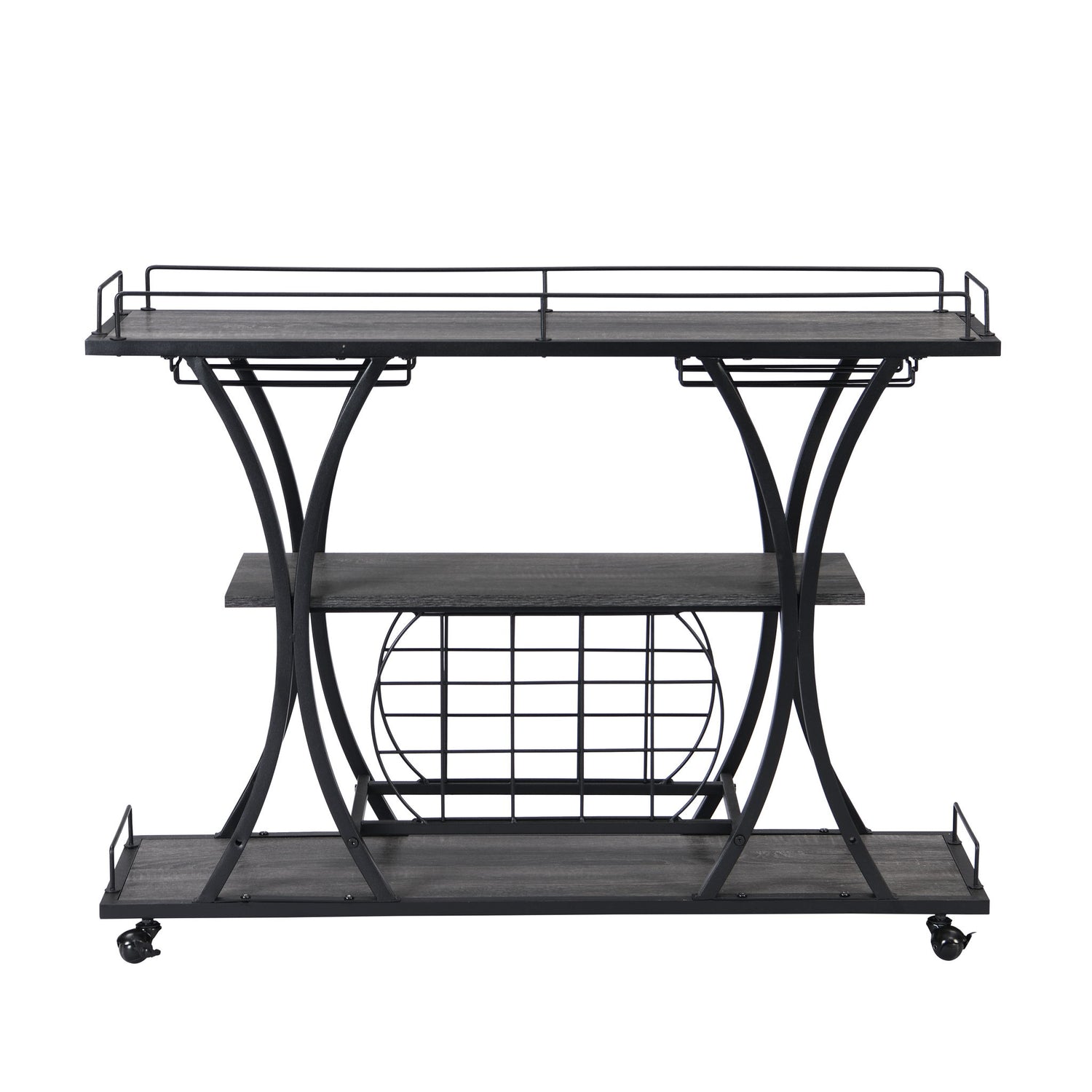 Bar Cart Kitchen Bar &amp; Serving Cart For Home With Wheels 3 Tier Storage Shelves - Black / Gray