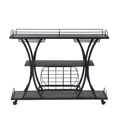 Bar Cart Kitchen Bar &amp; Serving Cart For Home With Wheels 3 Tier Storage Shelves - Black / Gray