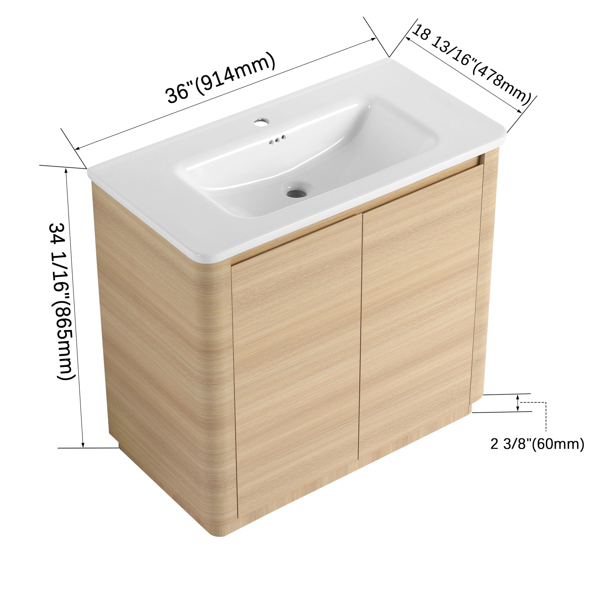 Freestanding Bathroom Vanity With Sink &amp; 2 Soft Close Doors