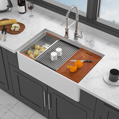 Kitchen Sink Workstation 33&quot; Single Bowl Sink With Work Surface - White