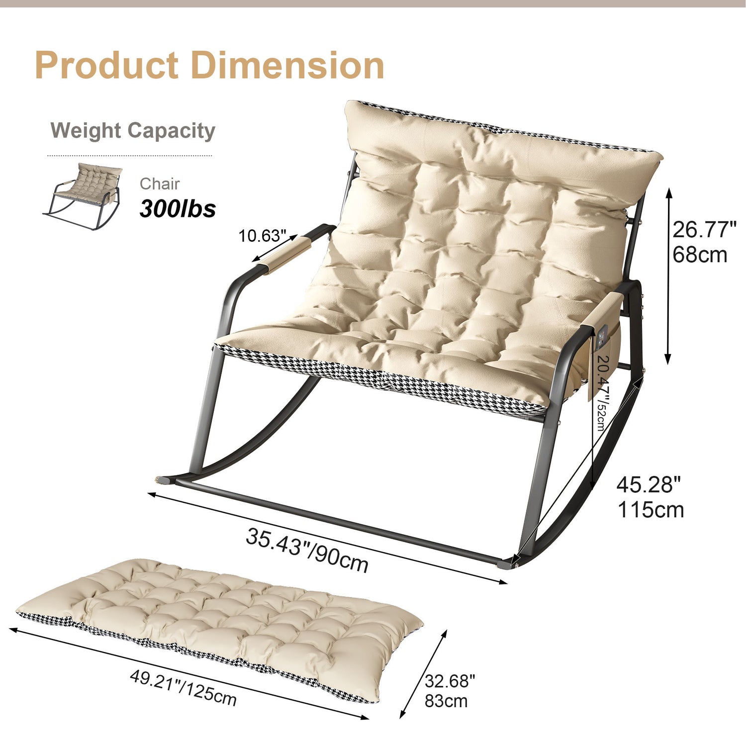 Rocking Chair With Storage, Cushions &amp; Armrests