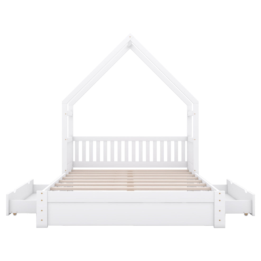 House Style Platform Bed With Guardrail And 2 Drawers