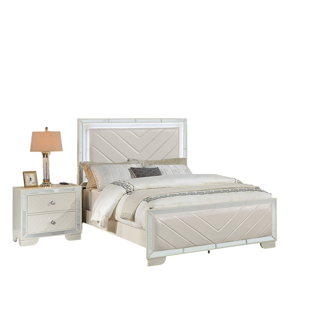 1 Piece Eastern King Size Upholstered Headboard And Footboard With Built In LED Lights