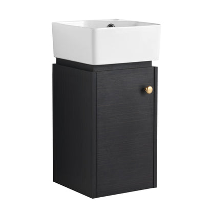 Compact Bathroom Vanity With Sink, Soft Close Door - Black Chestnut