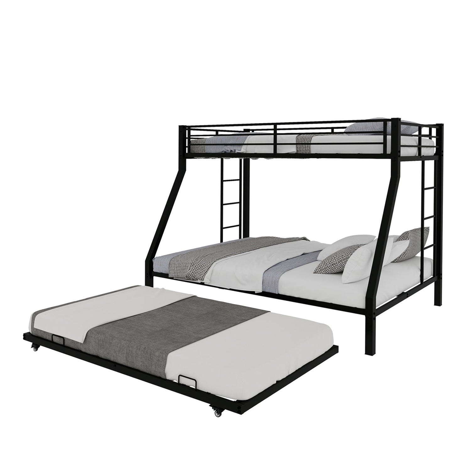 Bunk Bed For Kids, Convertible Frame With Ladders &amp; Guardrail