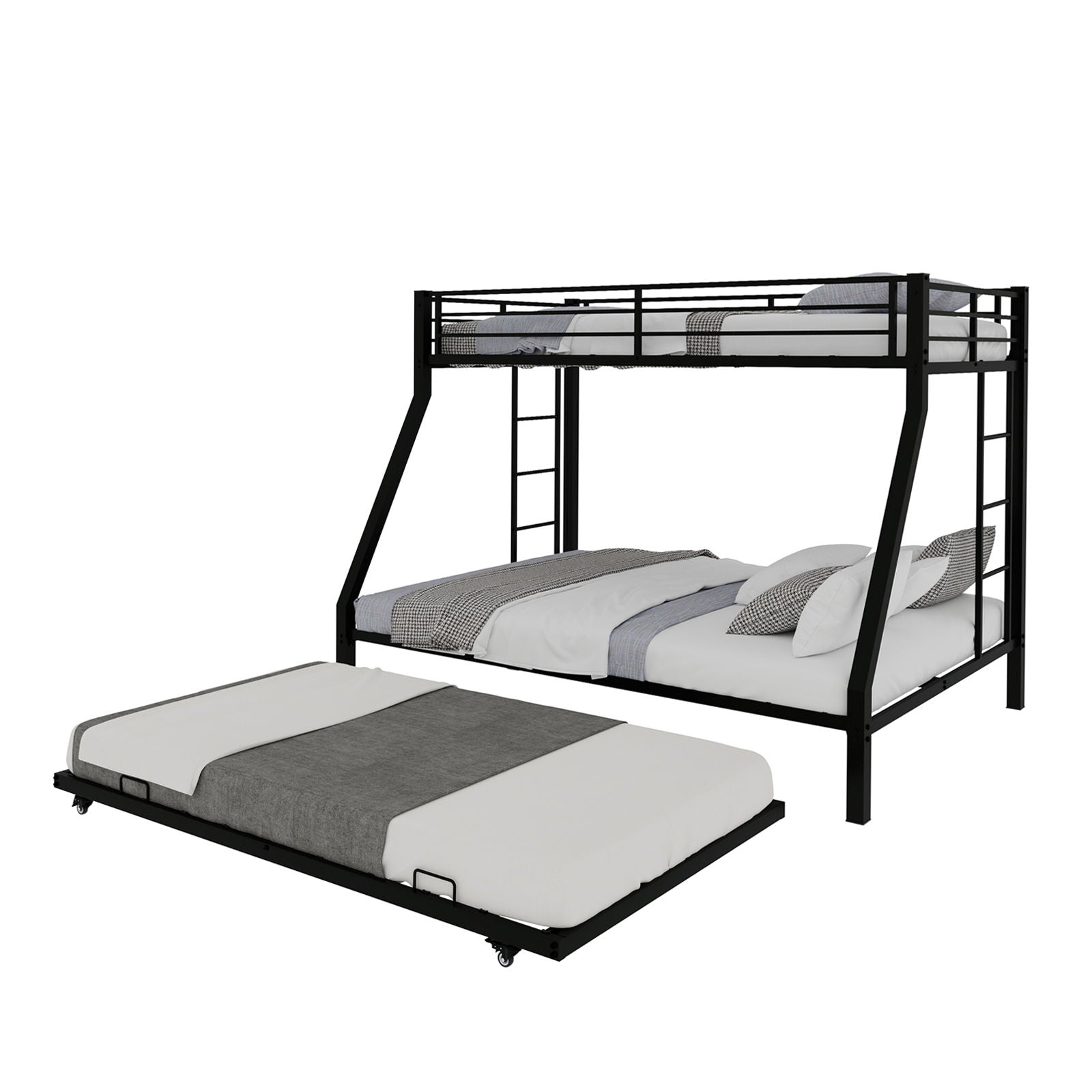 Bunk Bed For Kids, Convertible Frame With Ladders &amp; Guardrail