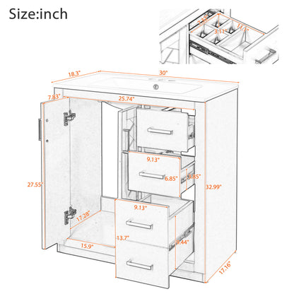 Bathroom Vanity With Sink, Storage Cabinet, Freestanding Set With 3 Drawers &amp; Soft Closing Doors