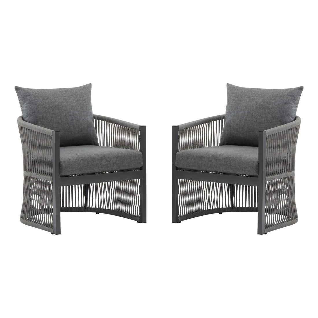 Modern Curved Aluminum Lounge Chair With Stylish Rope Weave Design And Cushioned Comfort For Outdoor