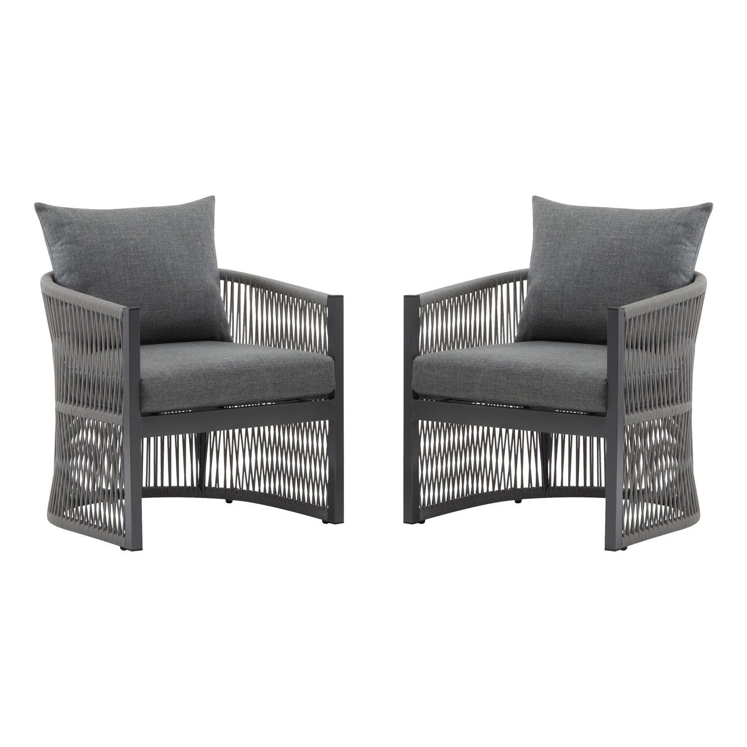 Modern Curved Aluminum Lounge Chair With Stylish Rope Weave Design And Cushioned Comfort For Outdoor
