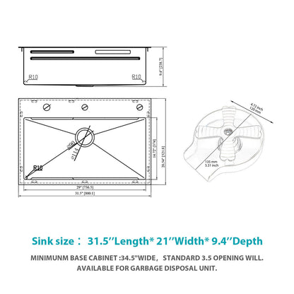 Drop In Waterfall Kitchen Sink With Pull Out Faucet &amp; Cup Washer