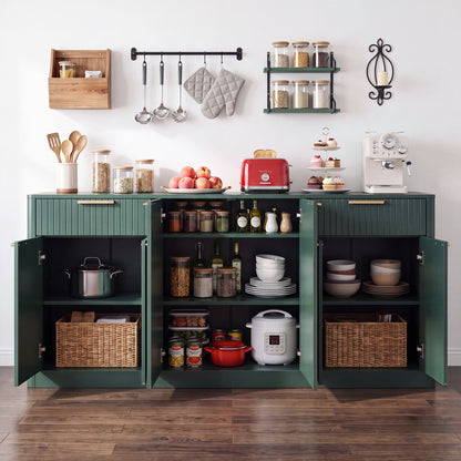 Large Fluted Buffet Sideboard, Wine Bar Storage Cabinet With 6 Doors &amp; 2 Drawers