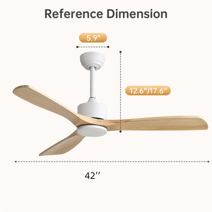42" Ceiling Fan With No Light, Reversible DC Motor, 2 Downrods (12.5Cm / 25Cm) For Bedroom &amp; Living Room - White