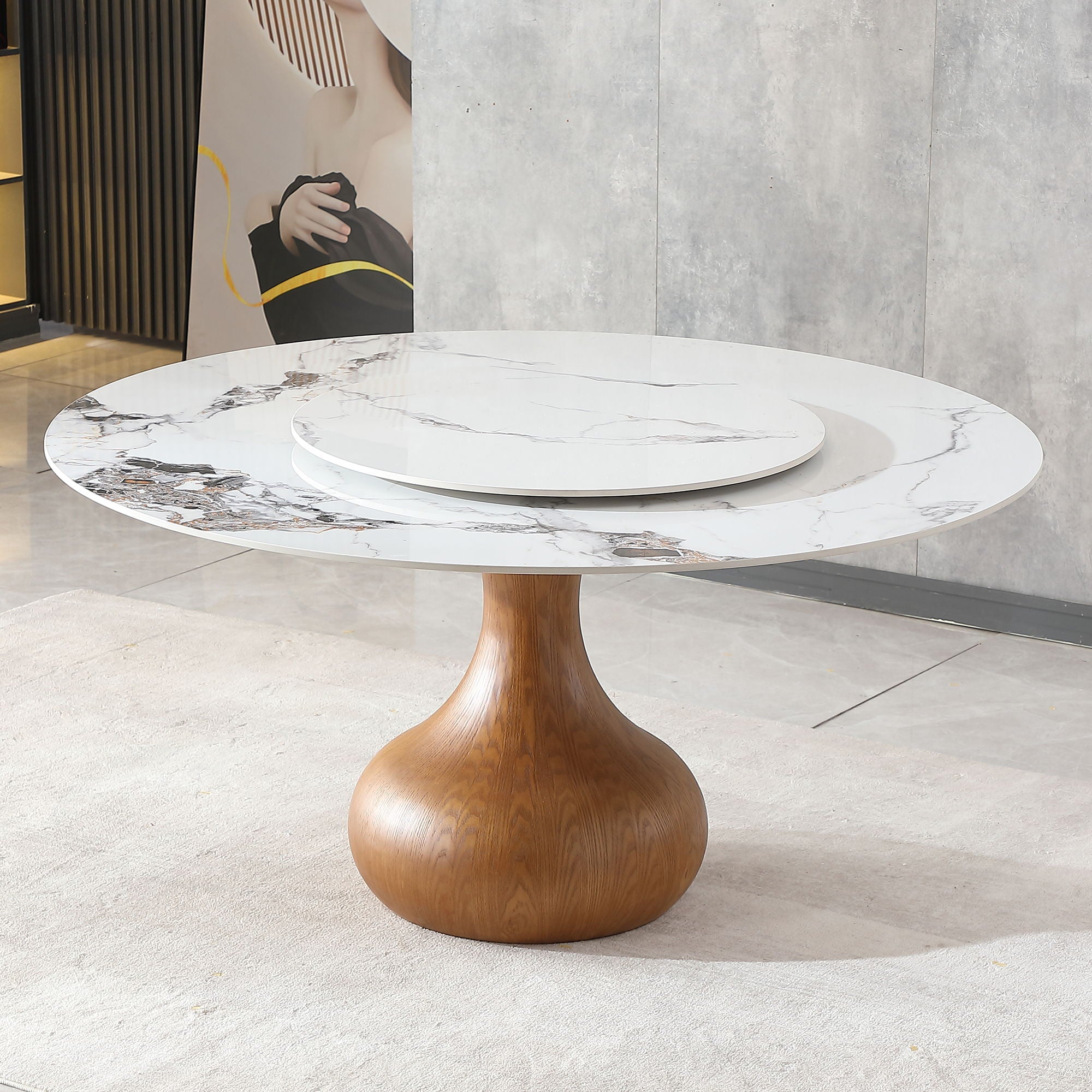 Round Dining Table 53&quot; With Lazy Susan - Walnut / White