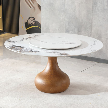 Round Dining Table 53&quot; With Lazy Susan - Walnut / White