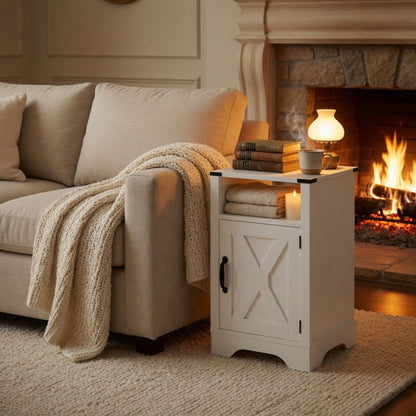 Farmhouse Nightstand, Charging Station &amp; Storage