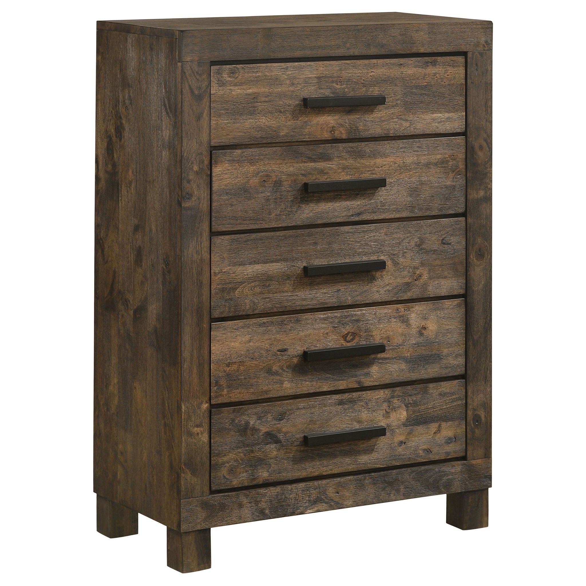 Bren - 5 Drawer Chest With Handles And Block Legs - Rustic