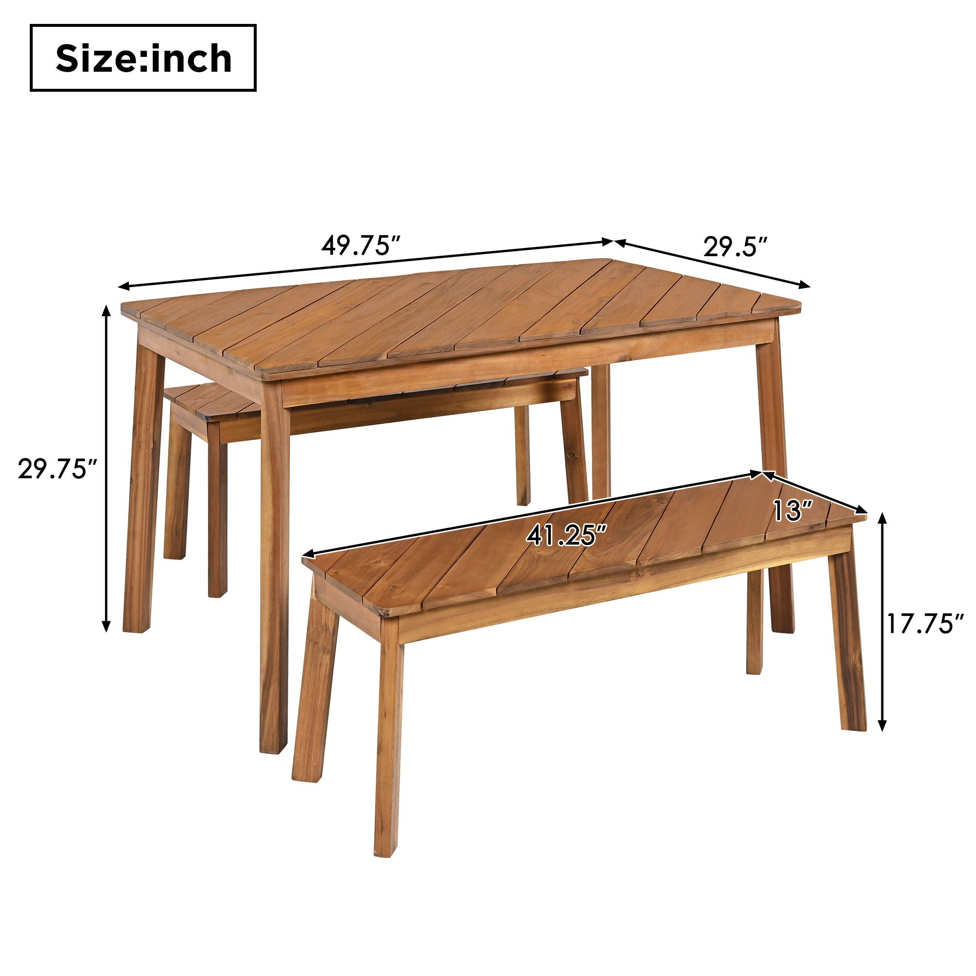 3 Pieces Acacia Wood Table Bench Dining Set For Outdoor &amp; Indoor Furniture With 2 Benches, Picnic Beer Table For Patio, Porch, Garden, Poolside - Natural
