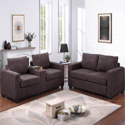 Modern Style 2 Piece Sofa Set With Cup Holders &amp; Charging Port