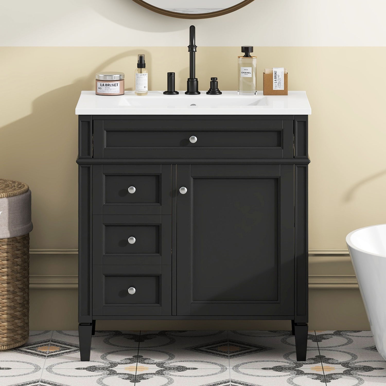 Bathroom Vanity With Top Sink, Storage Cabinet With 2 Drawers, Tip Out Drawer