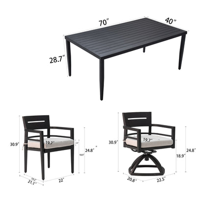 7 Piece Dining Set Modern Outdoor Patio Furniture, Including 4 Dining Chairs &amp; 2 Swivel Rockers Sunbrella Fabric Cushioned And Rectangle Dining Table With Umbrella Hole