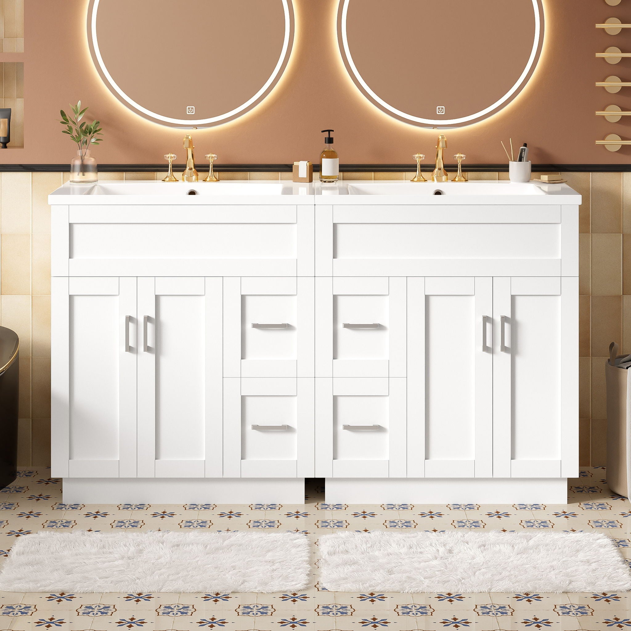 Bathroom Vanity With 2 Doors, 2 Drawers, Adjustable Shelf, Hidden Slides &amp; Soft Close Hinges
