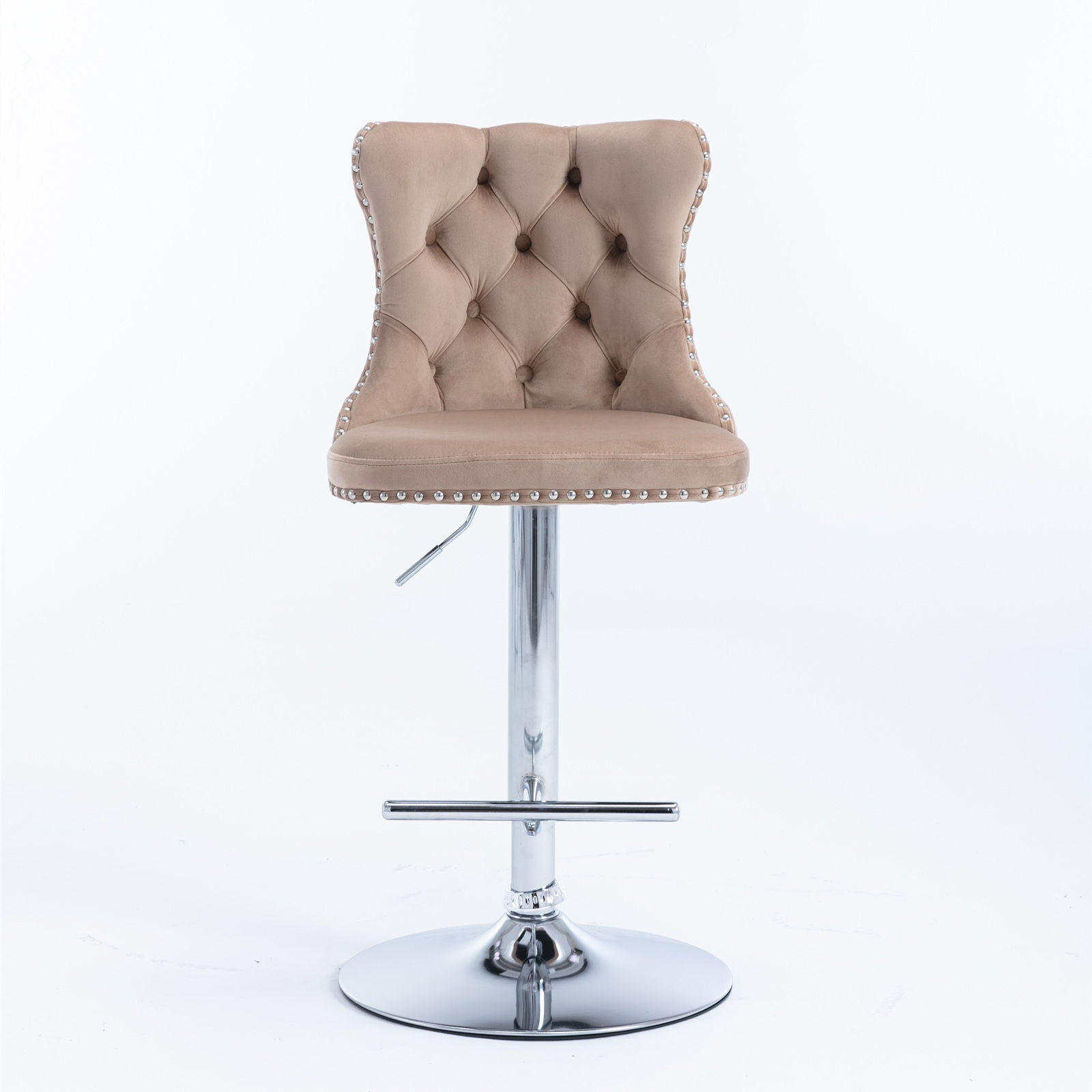 Swivel Velvet Barstools Adjusatble Seat Height From 25-33&quot;, Modern Upholstered Chrome Base Bar Stools With Backs Comfortable Tufted For Home Pub And Kitchen Island (Set of 2)