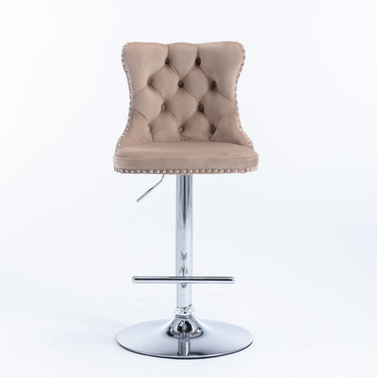 Swivel Velvet Barstools Adjusatble Seat Height From 25-33&quot;, Modern Upholstered Chrome Base Bar Stools With Backs Comfortable Tufted For Home Pub And Kitchen Island (Set of 2)