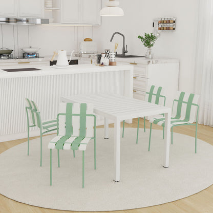 4 Piece Set Of Modern Color Block Designed Single Chairs With Long Table