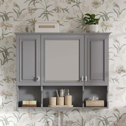 Wall Mounted Bathroom Medicine Wall Cabinet With Mirror &amp; Open Shelves