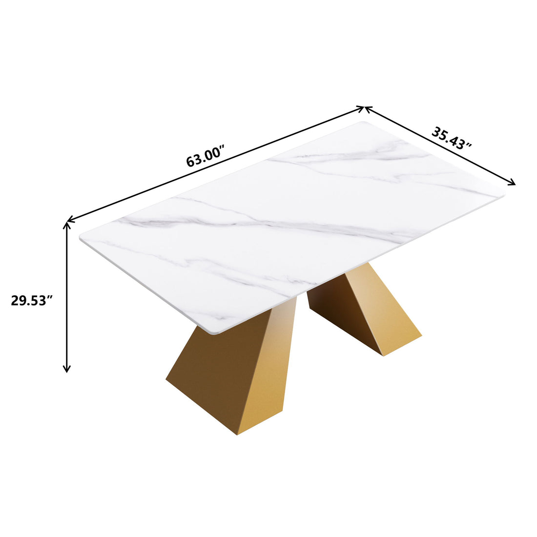 63&quot; Modern Artificial Stone Straight Edge Golden Metal Leg Dining Table - White / Gold