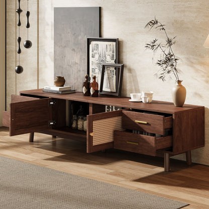 70" TV Stand With Doors For TVs Up To 80", Media Console With 4 Drawers &amp; Cable Holes - Dark Brown