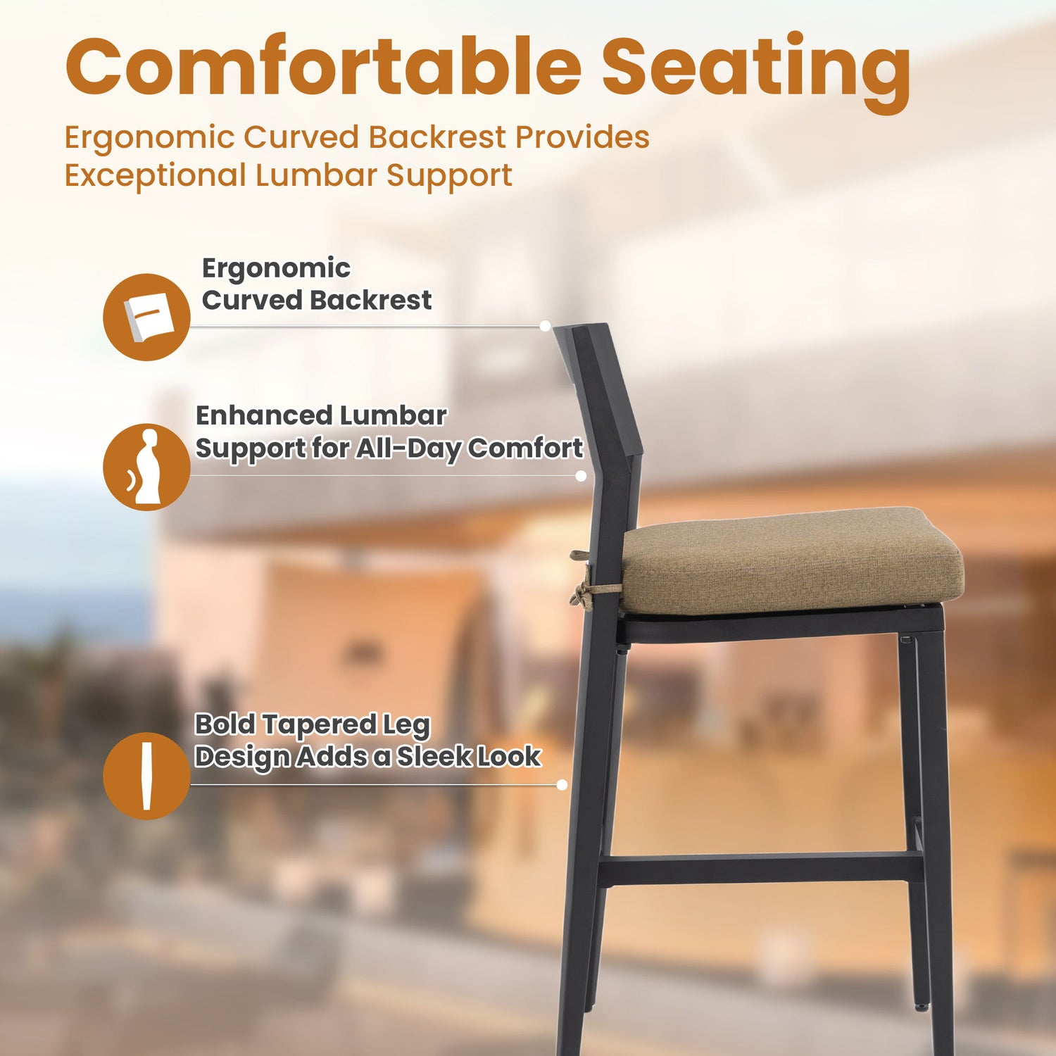 5 Pieces Outdoor Patio Bar Set, Rounded Square Table &amp; 4 Aluminum Bar Stools