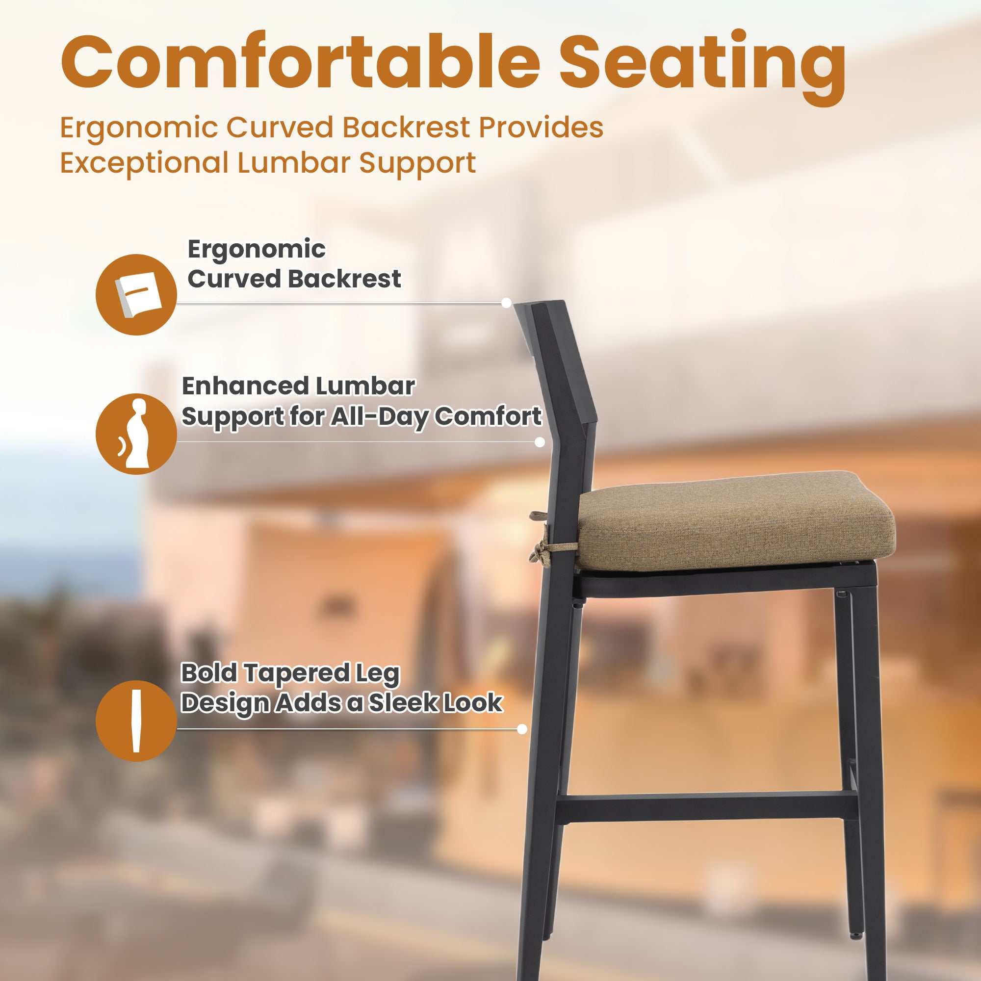 5 Pieces Outdoor Patio Bar Set, Rounded Square Table &amp; 4 Aluminum Bar Stools