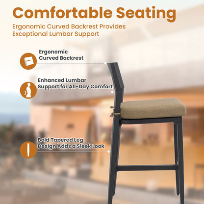 5 Pieces Outdoor Patio Bar Set, Rounded Square Table &amp; 4 Aluminum Bar Stools