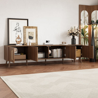 TV Stand For TVs Up To 85&quot; With Fluted Door, Cable Management, Soft-Closing Hinges - Walnut