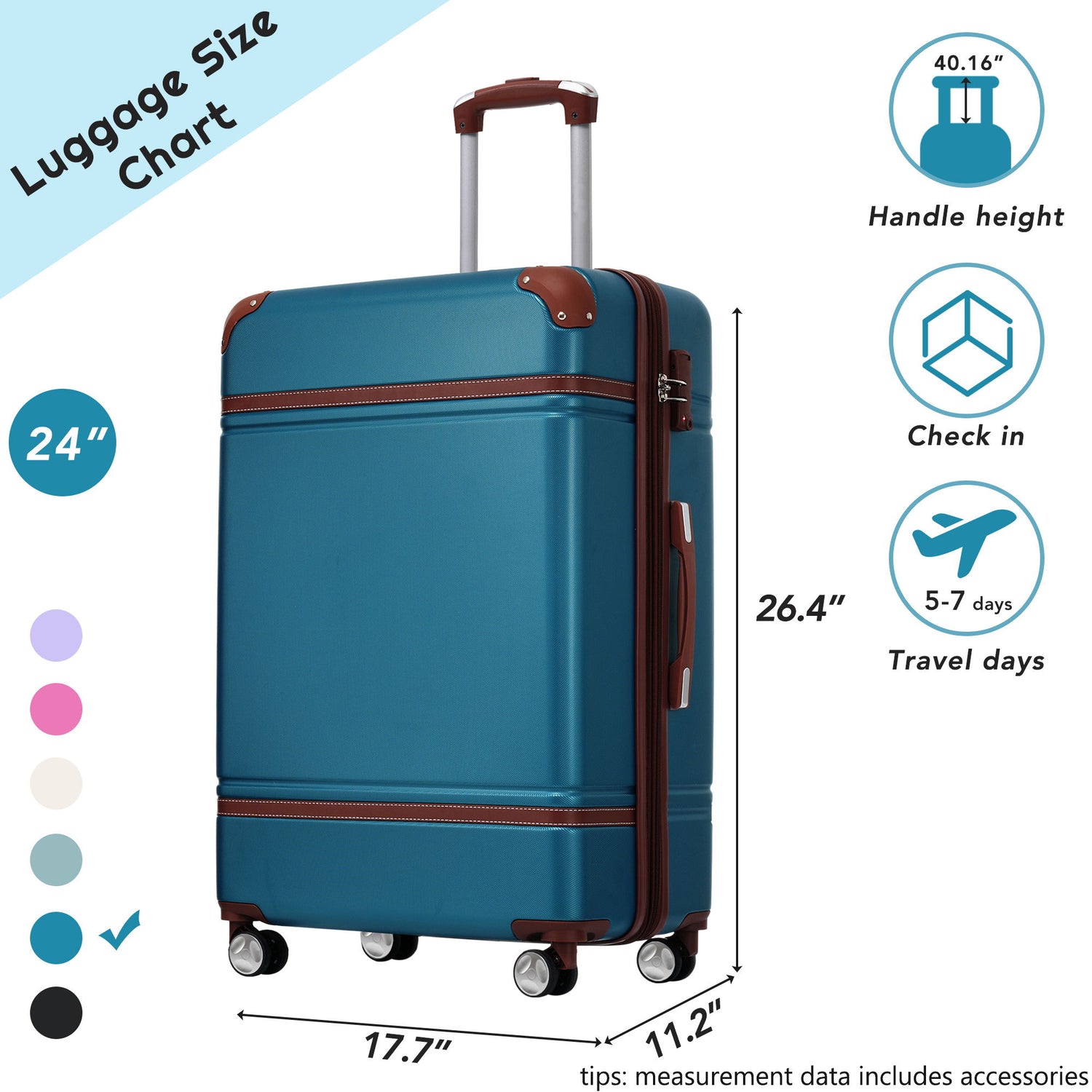 Hardshell Luggage With Tsa Lock, 24&quot; Expandable Lightweight Suitcase With Spinner Wheels, Single Vintage Luggage
