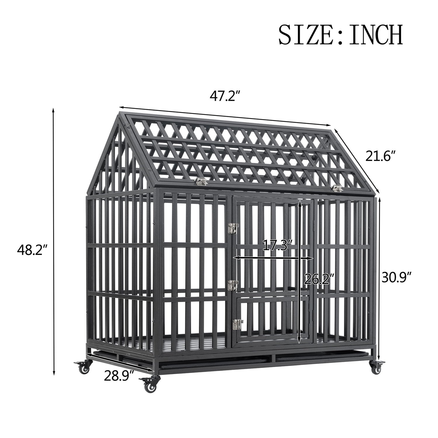 Heavy Duty Dog Cage Pet Crate With Roof &amp; Window On Roof - Black