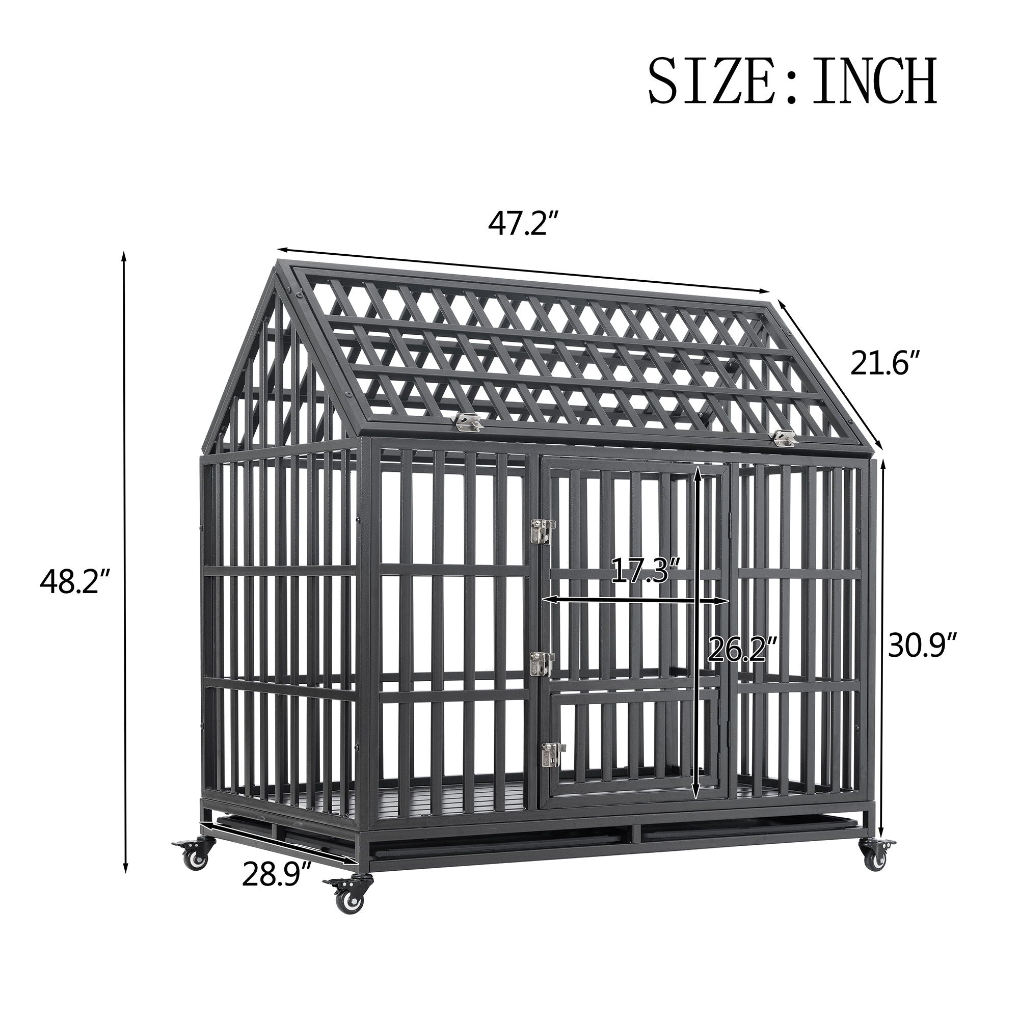Heavy Duty Dog Cage Pet Crate With Roof &amp; Window On Roof - Black