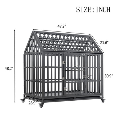Heavy Duty Dog Cage Pet Crate With Roof &amp; Window On Roof - Black