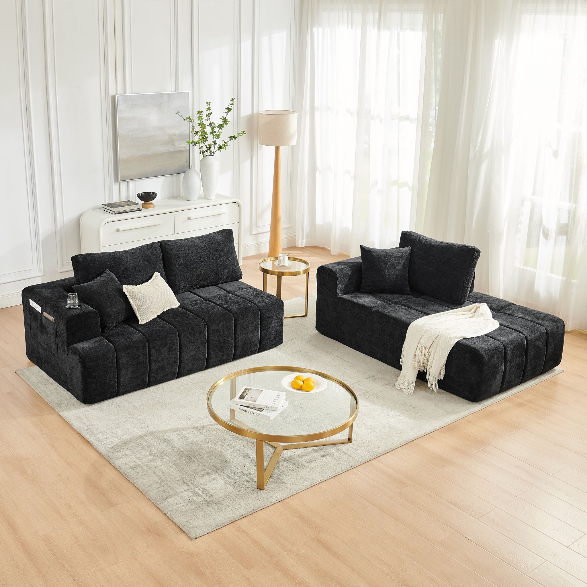 L - Shaped Sectional Sofa With Cup Holders &amp; Side Pockets