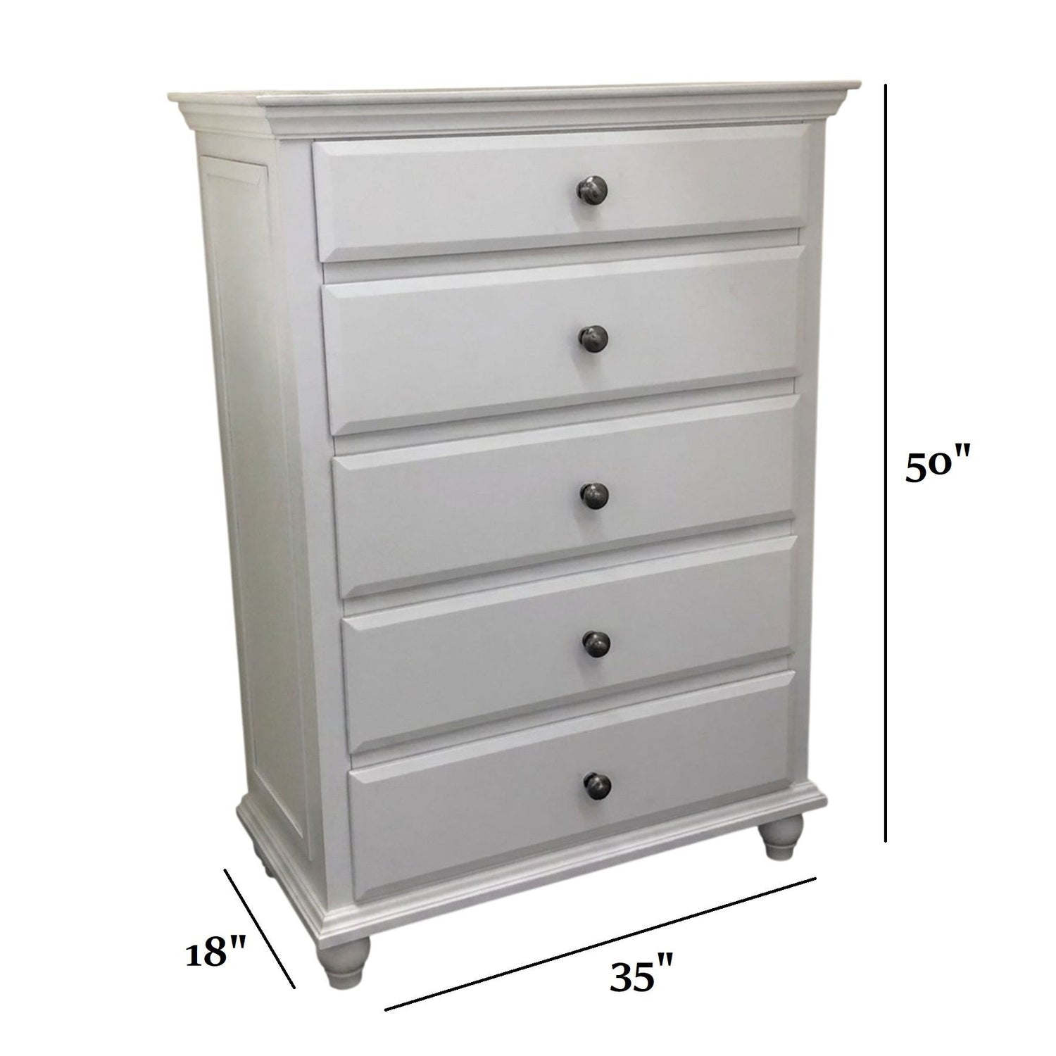 1 Piece Chest 5 Drawers Knob Handles Bedroom Furniture - White
