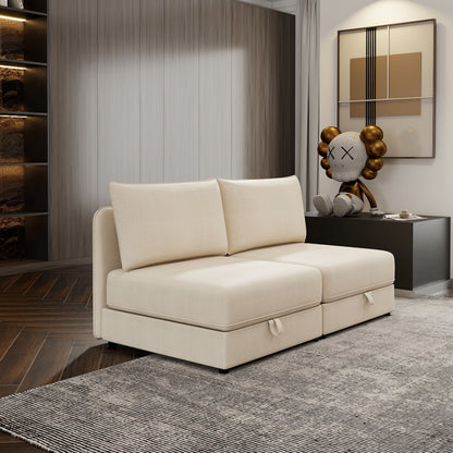 Modular Sectional Sofa With Storage, Convertible 2 Seater Sleeper Sofa - Beige