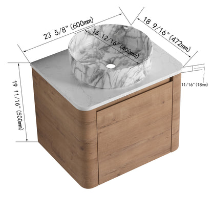 Wall Mounted Bathroom Vanity With Art Sink &amp; 1 Soft Close Door