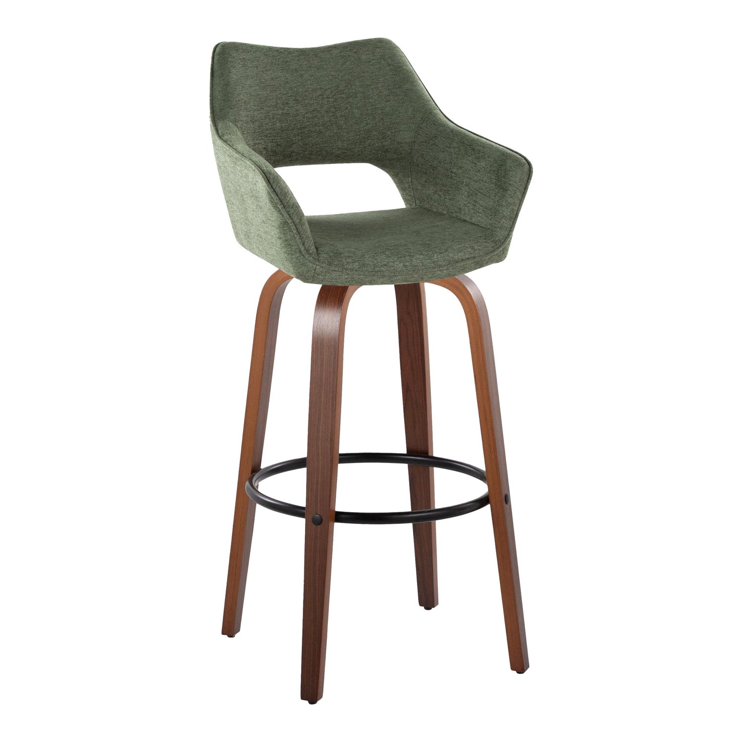 Mustang - Contemporary Fixed Height Barstool With Swivel &amp; Round Footrest (Set of 2)