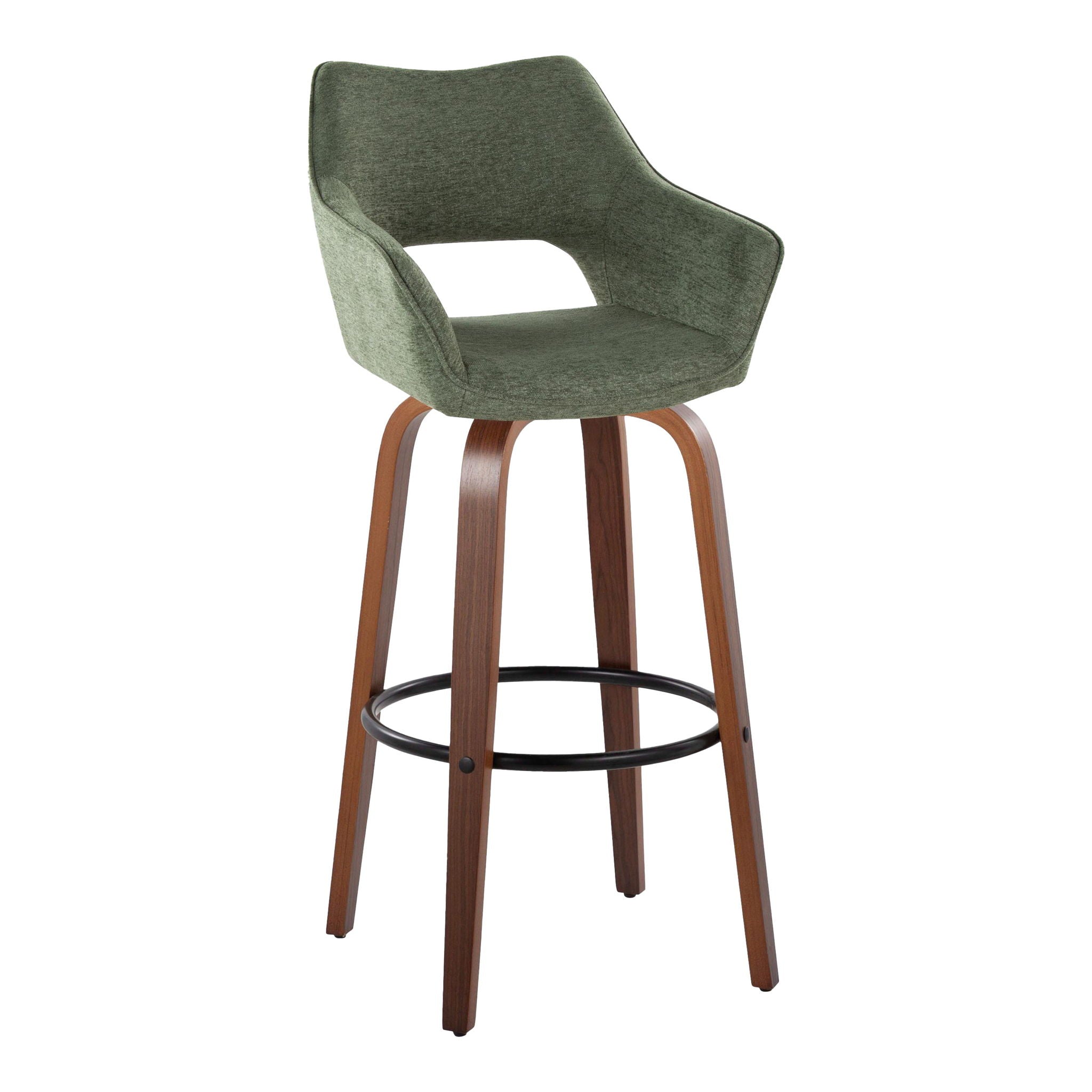 Mustang - Contemporary Fixed Height Barstool With Swivel &amp; Round Footrest (Set of 2)