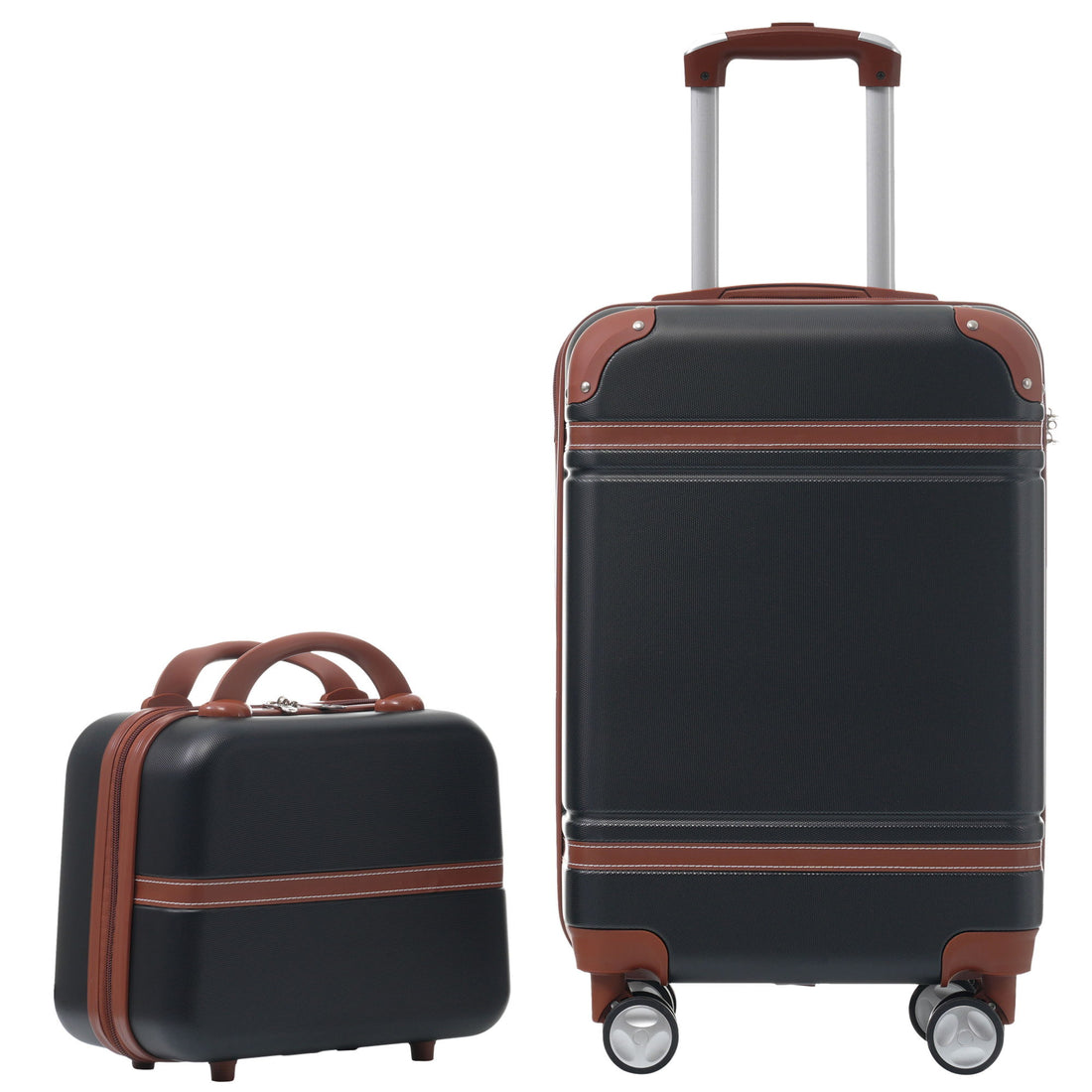 20&quot; Hardside Luggage With Cosmetic Case, 2 Piece Lightweight Suitcase Set With Spinner Wheels, Carry On Vintage Luggage
