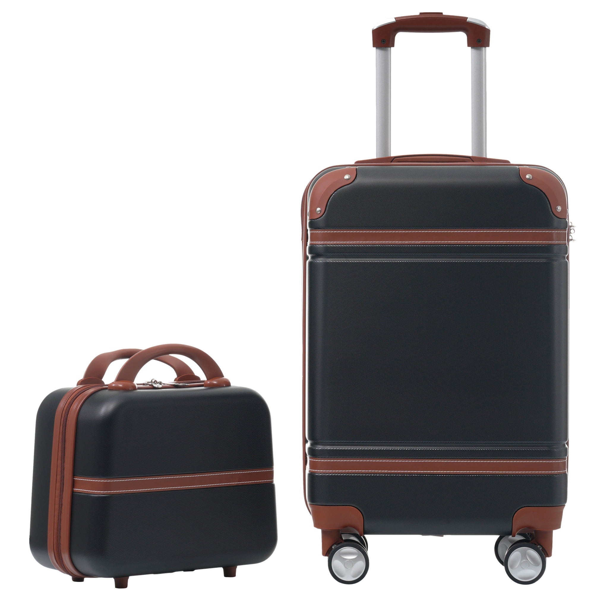 20&quot; Hardside Luggage With Cosmetic Case, 2 Piece Lightweight Suitcase Set With Spinner Wheels, Carry On Vintage Luggage